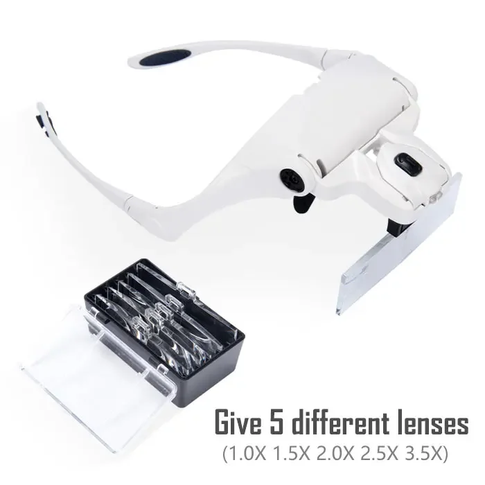 1PCS Magnifier Glasses Eyelash Extension LED Light Magnifying Glasses Hand 5 Lenses Magnifier Spectacles(1x,1.5x,2x, 2.5x, 3.5x)