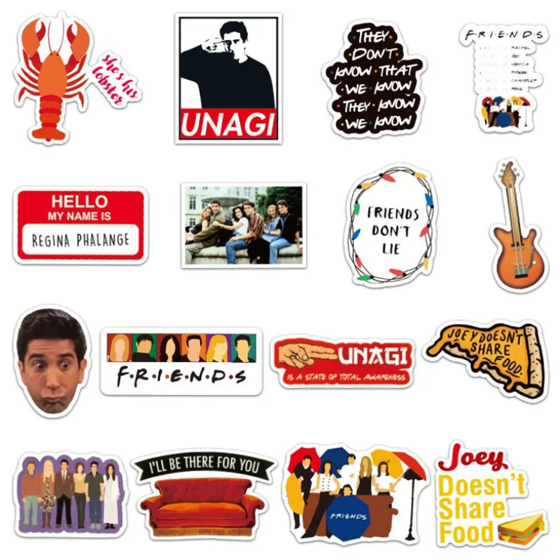 50PCS cartoon American TV series friends trolley waterproof guitar skateboard graffiti stickers car decoration