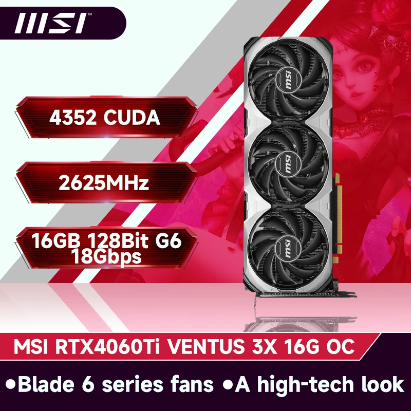 

MSI RTX 4060Ti 16G Desktop Graphics Cards 4060ti 4060.00 NVIDIA GDDR6 8GB 128bit 5nm 8pin GPU gaming PCI Express 4.0 x 16 New