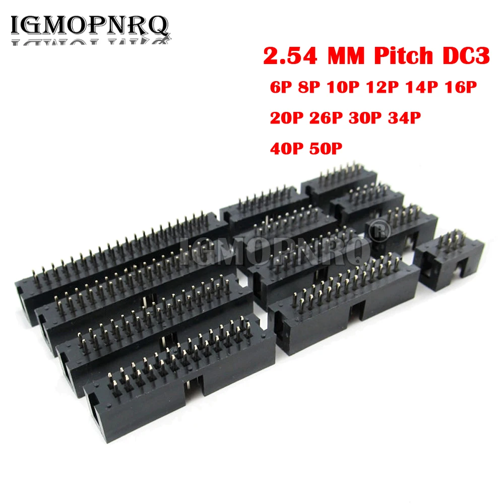 10 SZTUK 2,54 MM Rozstaw DC3 Otwór przelotowy 6 8 10 12 14 16 20 26 30 34 40 50 Pin Prosty męski osłonięty PCB IDC Gniazdo Puszka Nagłówek JTAG
