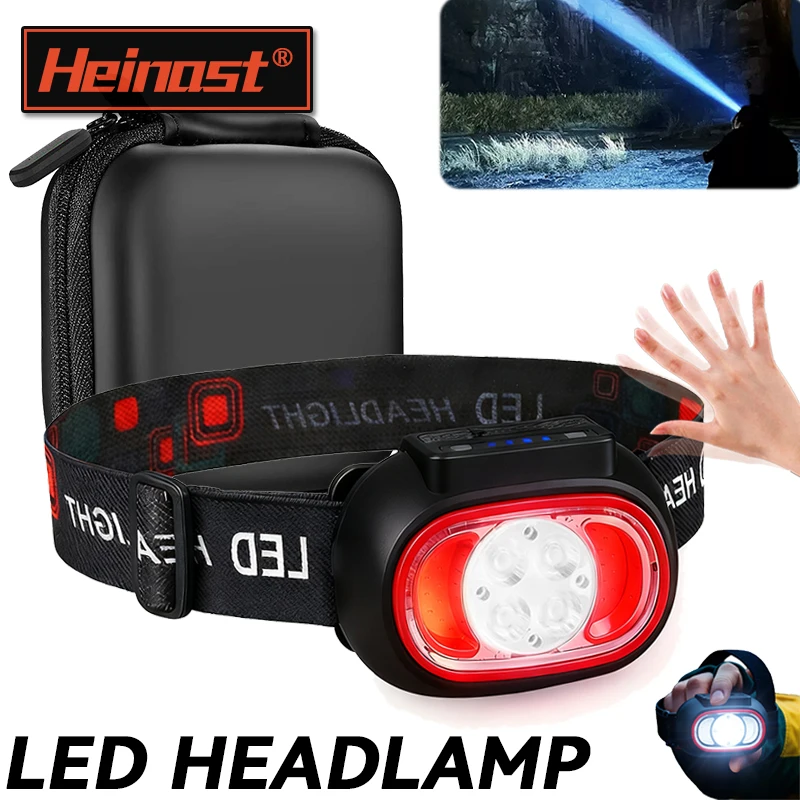 Mini lampada frontale induttiva a 4 LED Lampada frontale ricaricabile USB Potente 5 modalità Torcia da pesca da campeggio esterna a luce rossa di emergenza