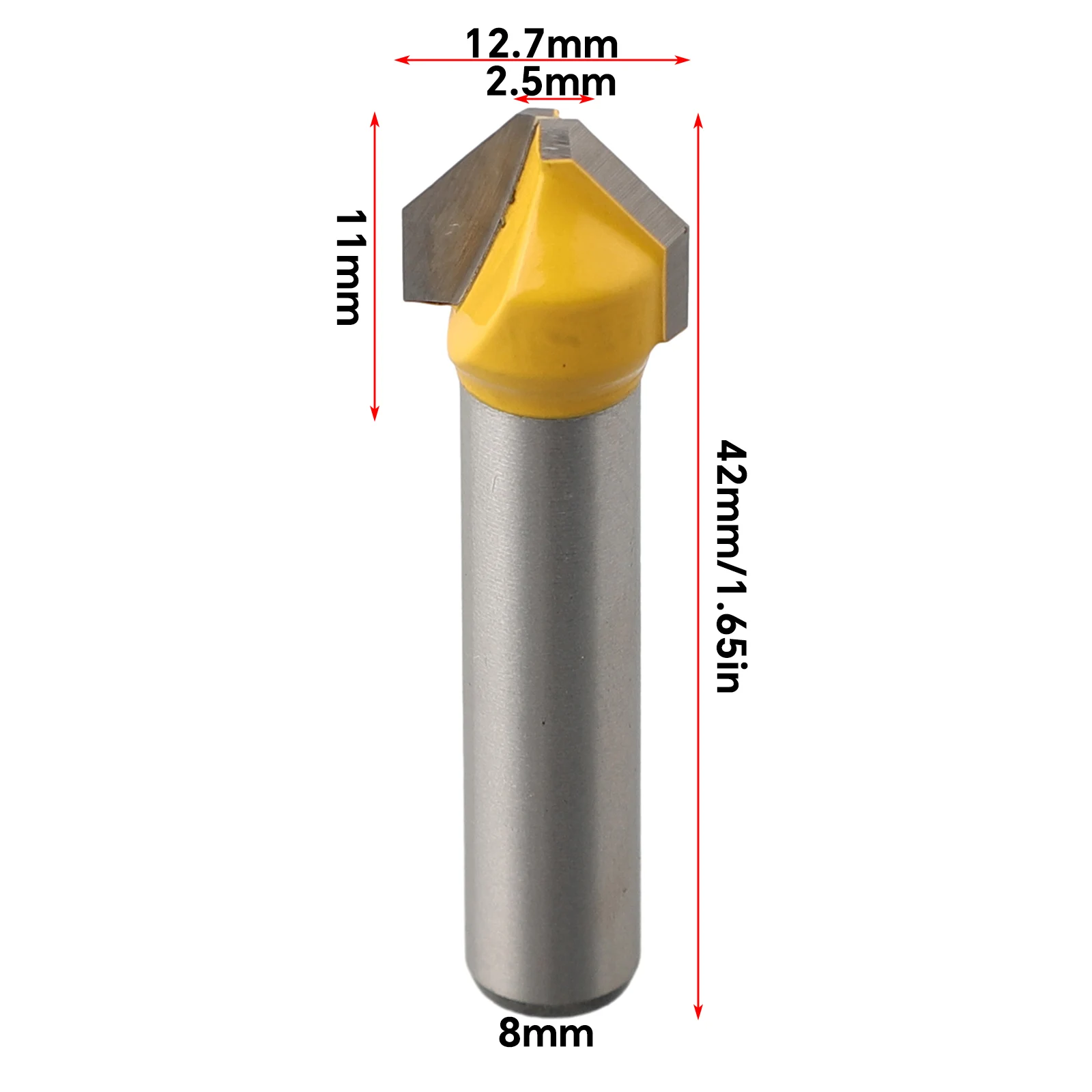 Milling Cutter Router Bit MDF Trimming Chamfer PVC Acrylic Engraving 8*1 2*2.5MM 8mm Shank Carbide Silver Yellow