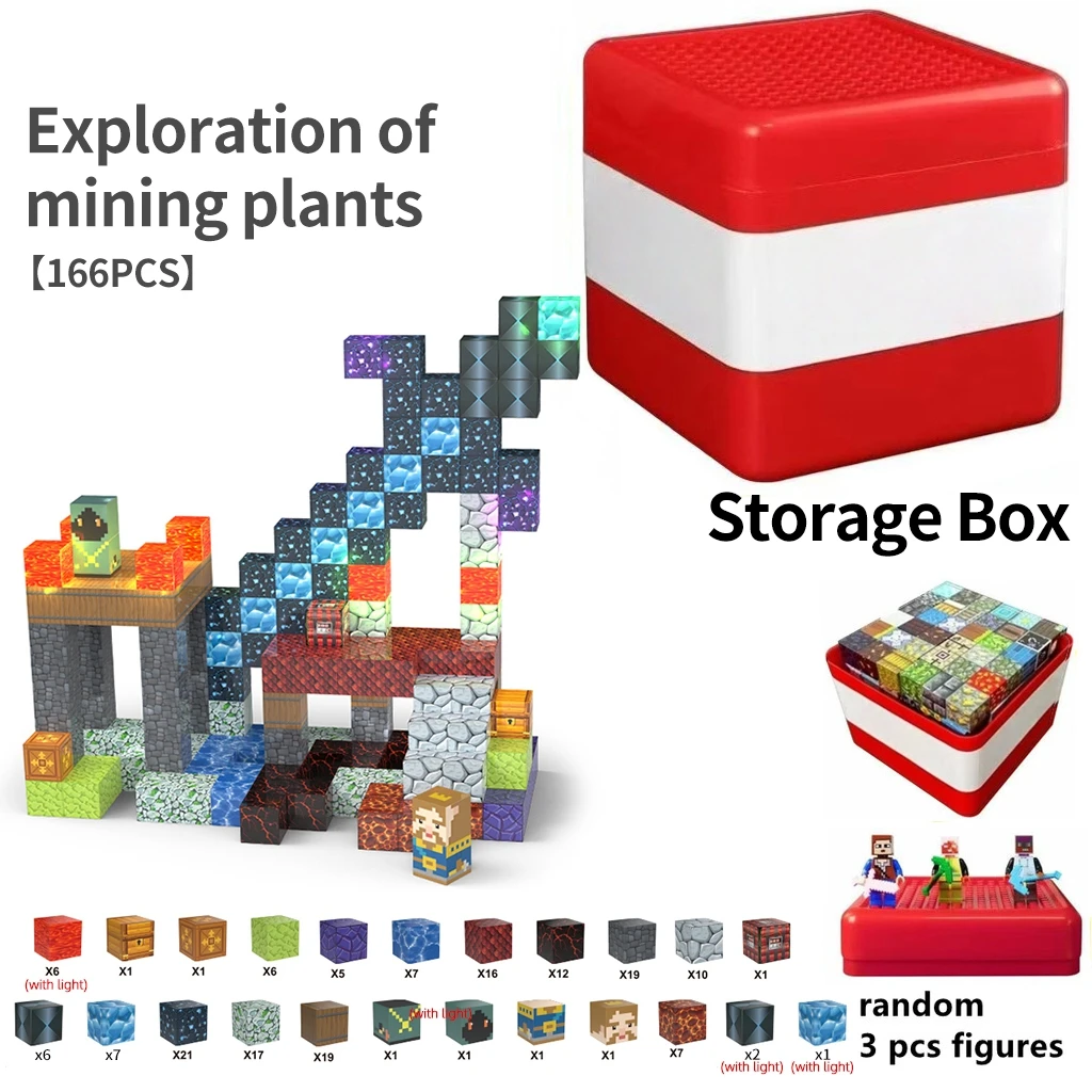 鉱山プラントの探査 ライト付き磁気ビルディングブロック DIY おもちゃ 子供へのギフト