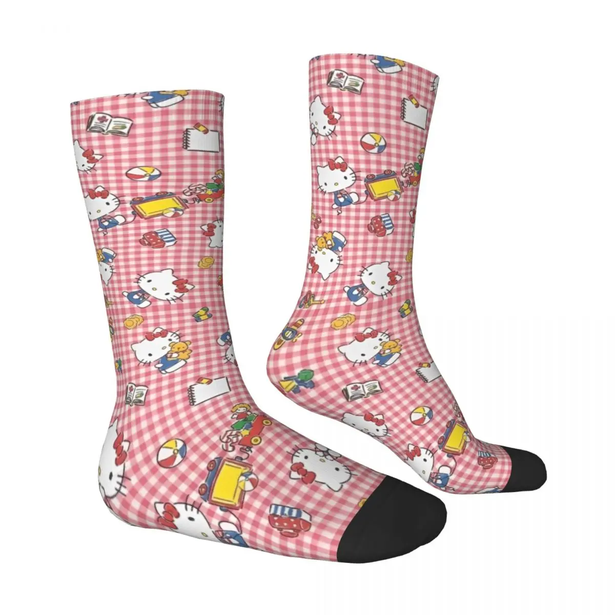 Hello Kitty-Chaussettes à motif drôle pour hommes, chaussettes d'automne, chaussettes antibactériennes, confortables, sports de plein air