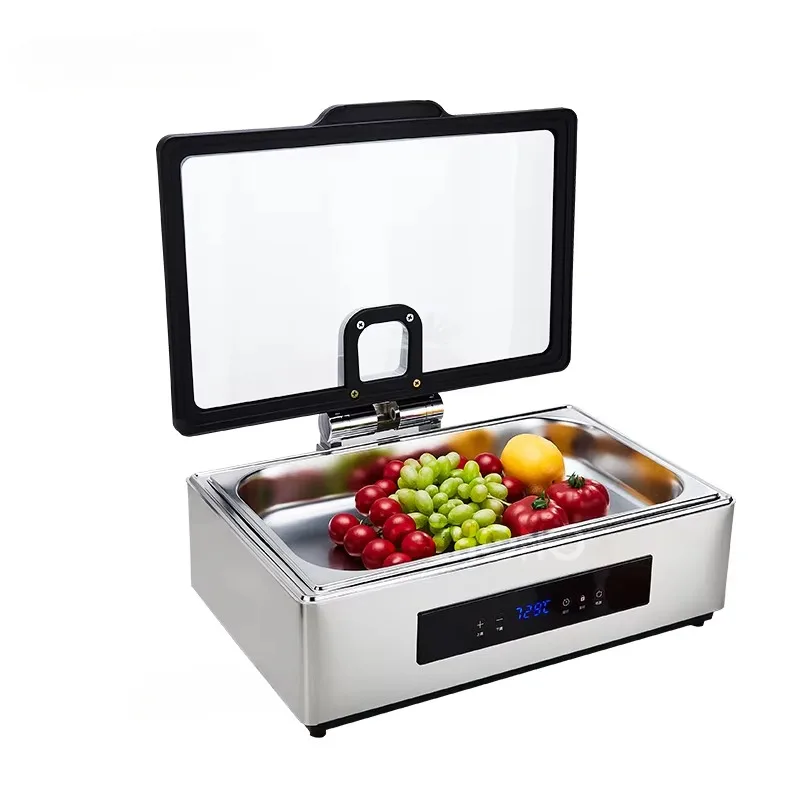 Electric Buffet Furnace Glass Digital Hot Pot Stainless Steel Buffet Server with Glass Cover Temperature Controlled Food Heater