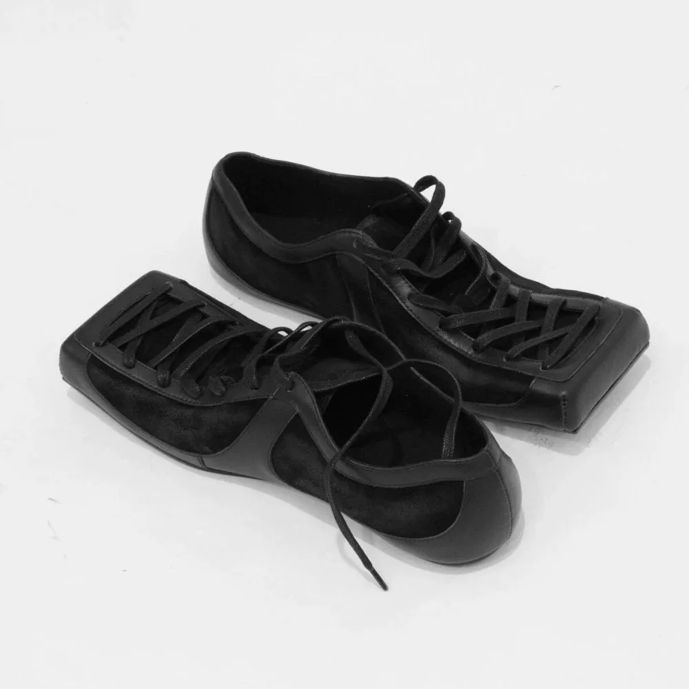 Fashion Alternative Cow Suede Black Square Toe Cross-tied Derby Shoes flat Sneakers ﻿Men's Low-Heel Moccasin Shoes Loafers