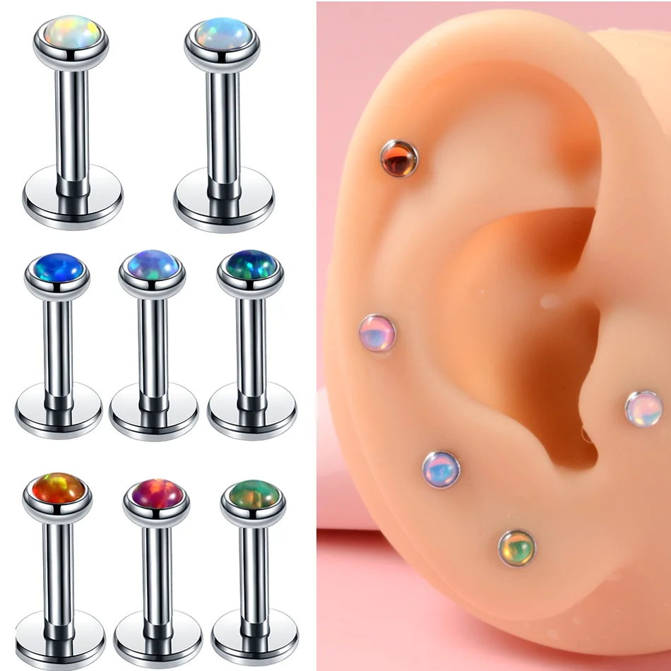 1PC Stainless Steel Lip Labret Piercing Opal Ball Monroe Lip Stud Helix Tragus Conch Cartilage Stud Earring Piercings 6 8mm