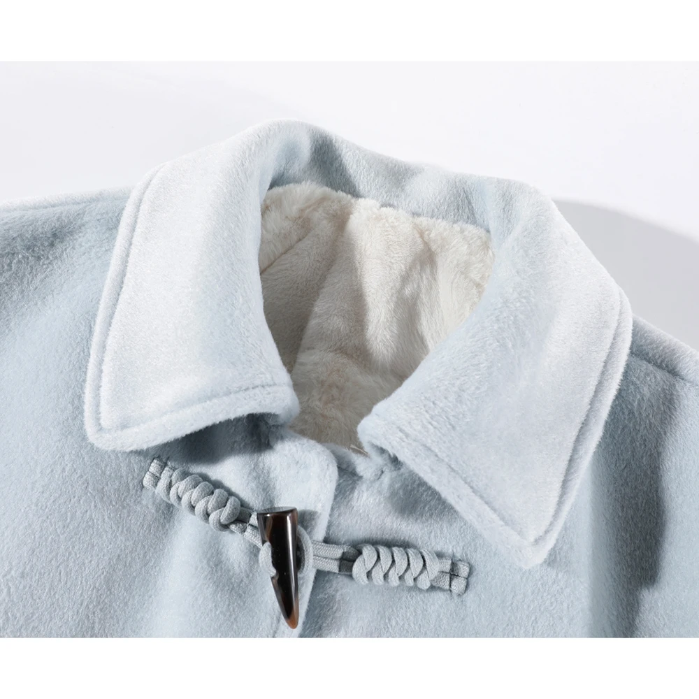 معطف نسائي طويل من الصوف بياقة من الفرو قابلة للفصل سترة شتوية دافئة مبطنة بالصوف سترة شتوية فضفاضة مناسبة 2025 #5