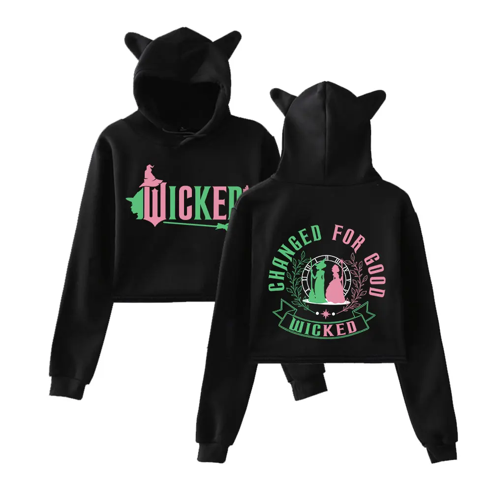 

Wicked Changed For Good Hoodie Vintage 90s Streetwear Hoodie Sweatshirts for Girls Cat Ear Crop HipHop Sweatshirts