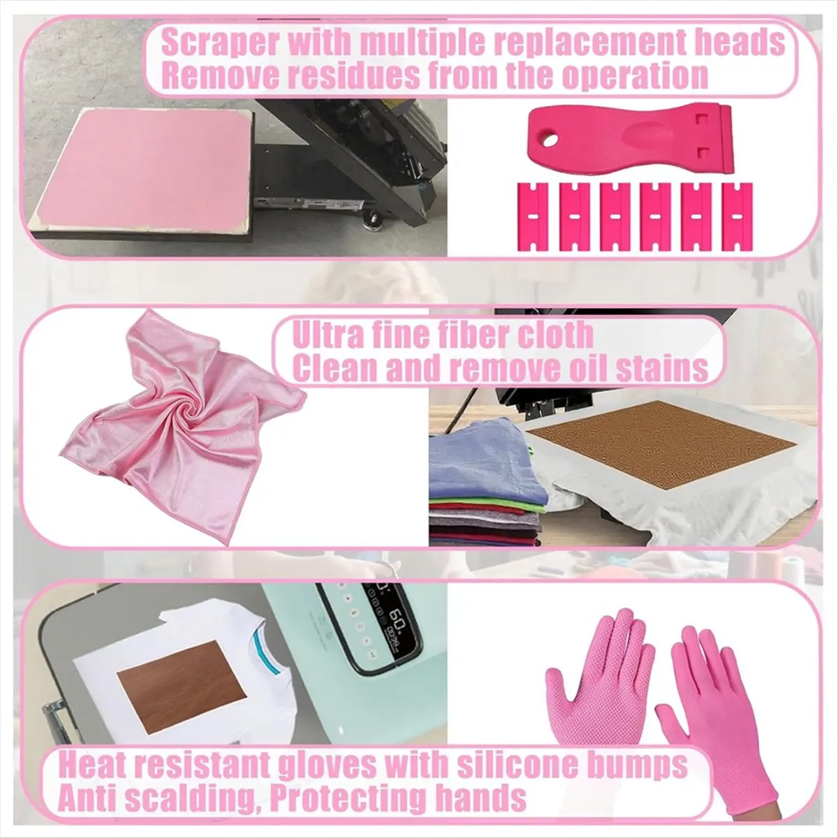 Reliable- 1set Sublimation Shirts Tool Pink Kit 8Packs Shirt Rulers for Heat Press,12 X 16 in Teflon-Sheets for Heat Rolls Heat