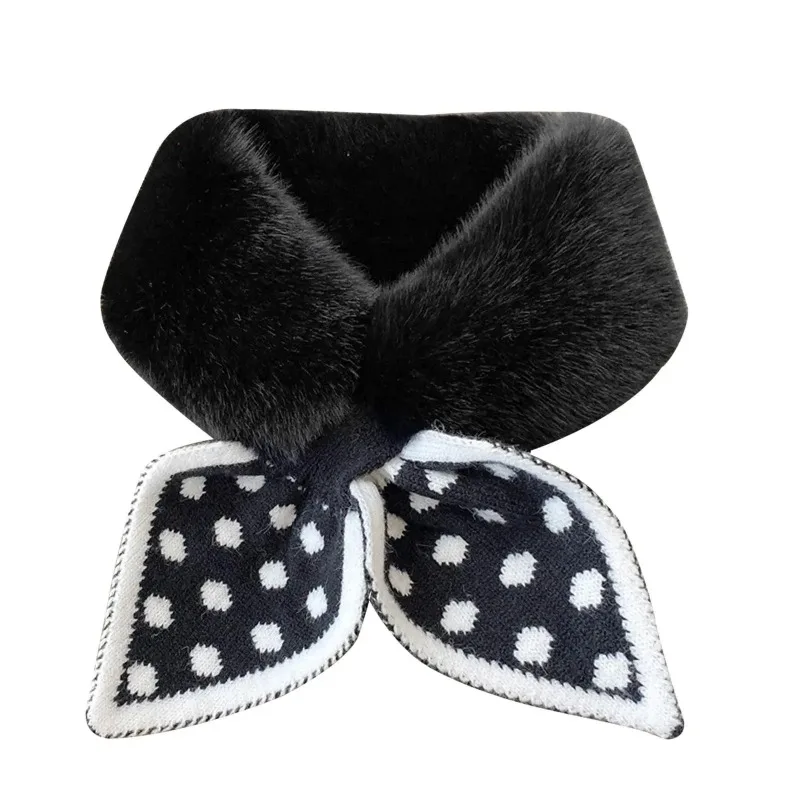 Knitted Faux Rabbit Fur Shawl Cross Scarf Collar Winter Collars and Scarves Neck Cover Women Luxury Neck Warmer Scarf Collar