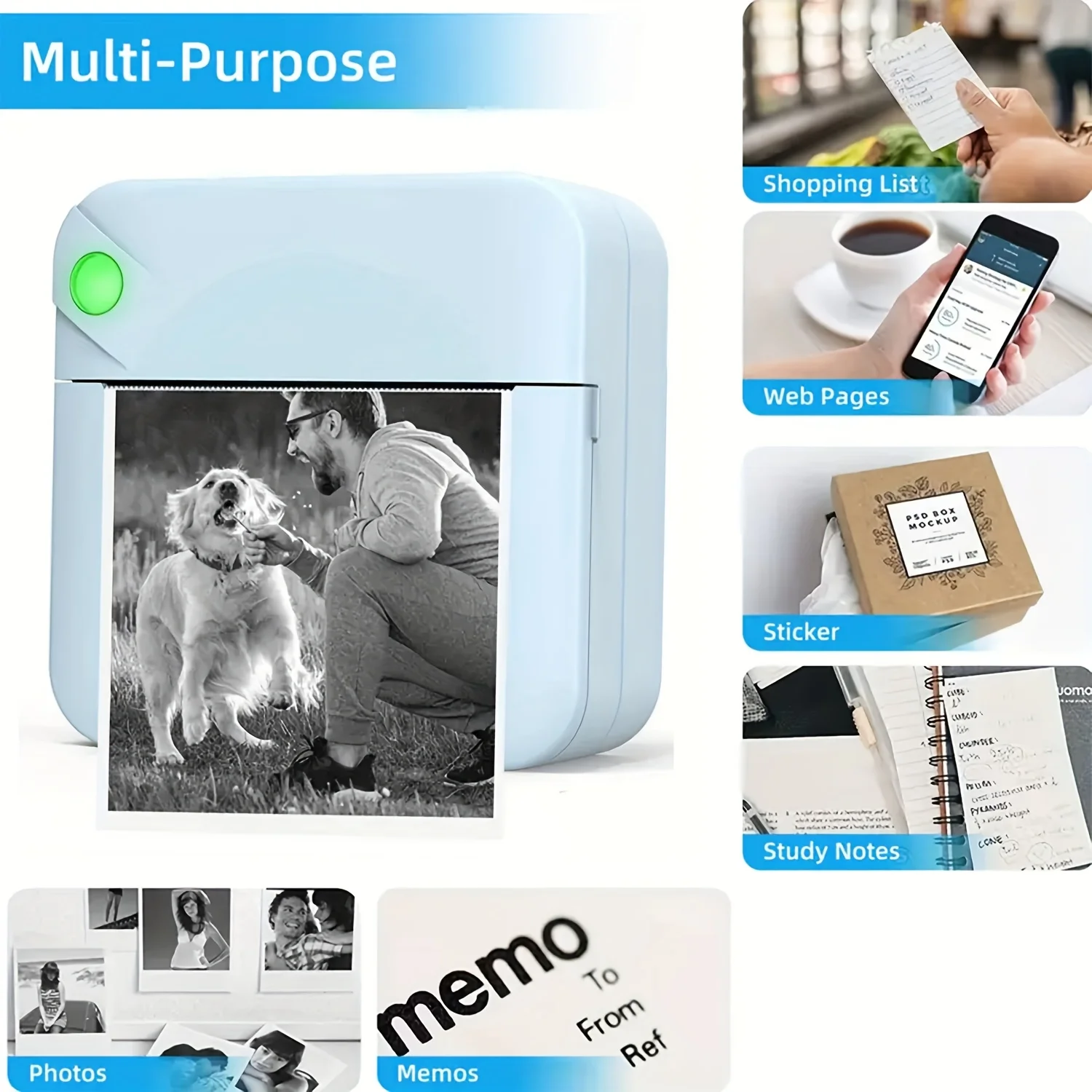 

Pocket Mini Printer with Printing Paper, Portable Thermal Printer Compatible with iOS and Android Inkless Print