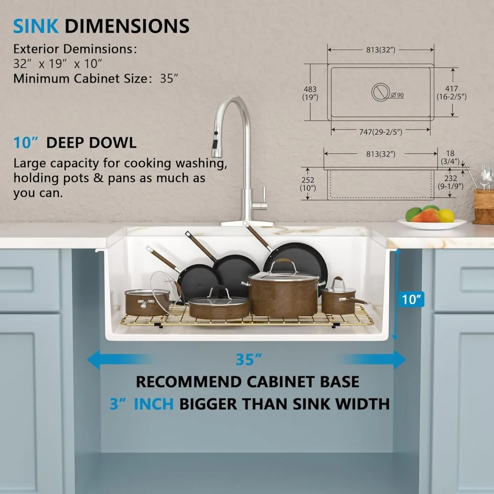 حوض المطبخ ذو اللمعان المزدوج من السيراميك Fireclay عالي التركيب - خيارات التثبيت العلوي 32 × 19 #5