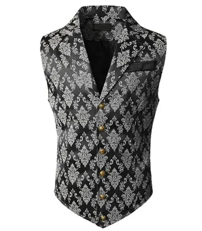 Herren Viktorianische Blumen-Jacquard-Weste mit Revers, Einreihig, Schmale Passform, Anzugweste für Formelle Anlässe, Hochzeiten, Partys, Business, Verschiedene Farben – Detail 17