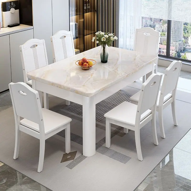 Marble dining table and chair combination 4 people 6 people dining table rectangular solid wood household small apartment dining
