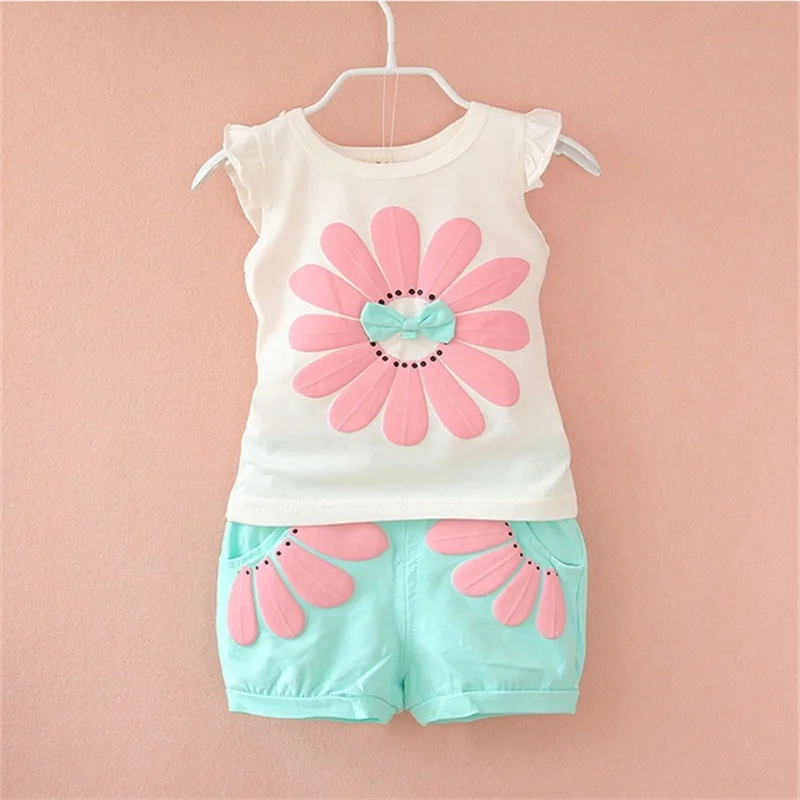 New Baby Girls Clothing Outfits Brand Summer Newborn Infant Sleeveless T-shirt Shorts 2pc/Sets Clothes Casual Sports Tracksuits