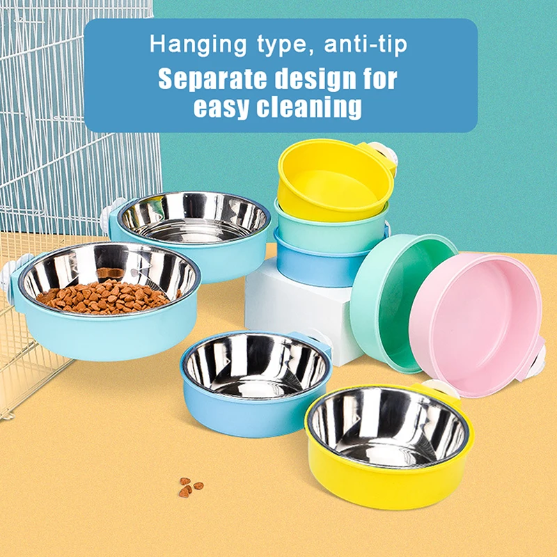 1PC Anti-Tipping Fixed Hanging Dog Bowl Dog Cage Stainless Steel Drinking Bowl Pet Bowl Pet Supplies