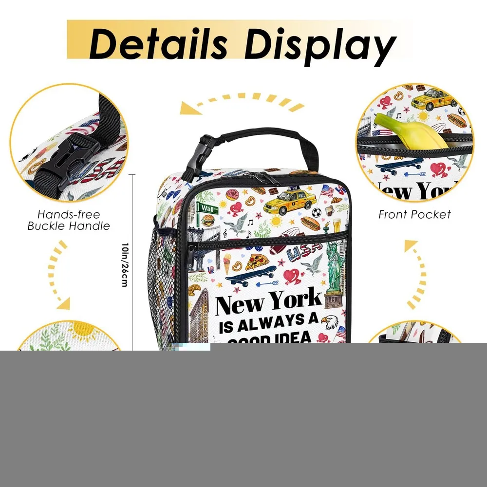 صندوق غداء مدينة نيويورك للنساء والرجال، حاوية طعام معزولة للنساء، حقيبة غداء حرارية للأطفال #5
