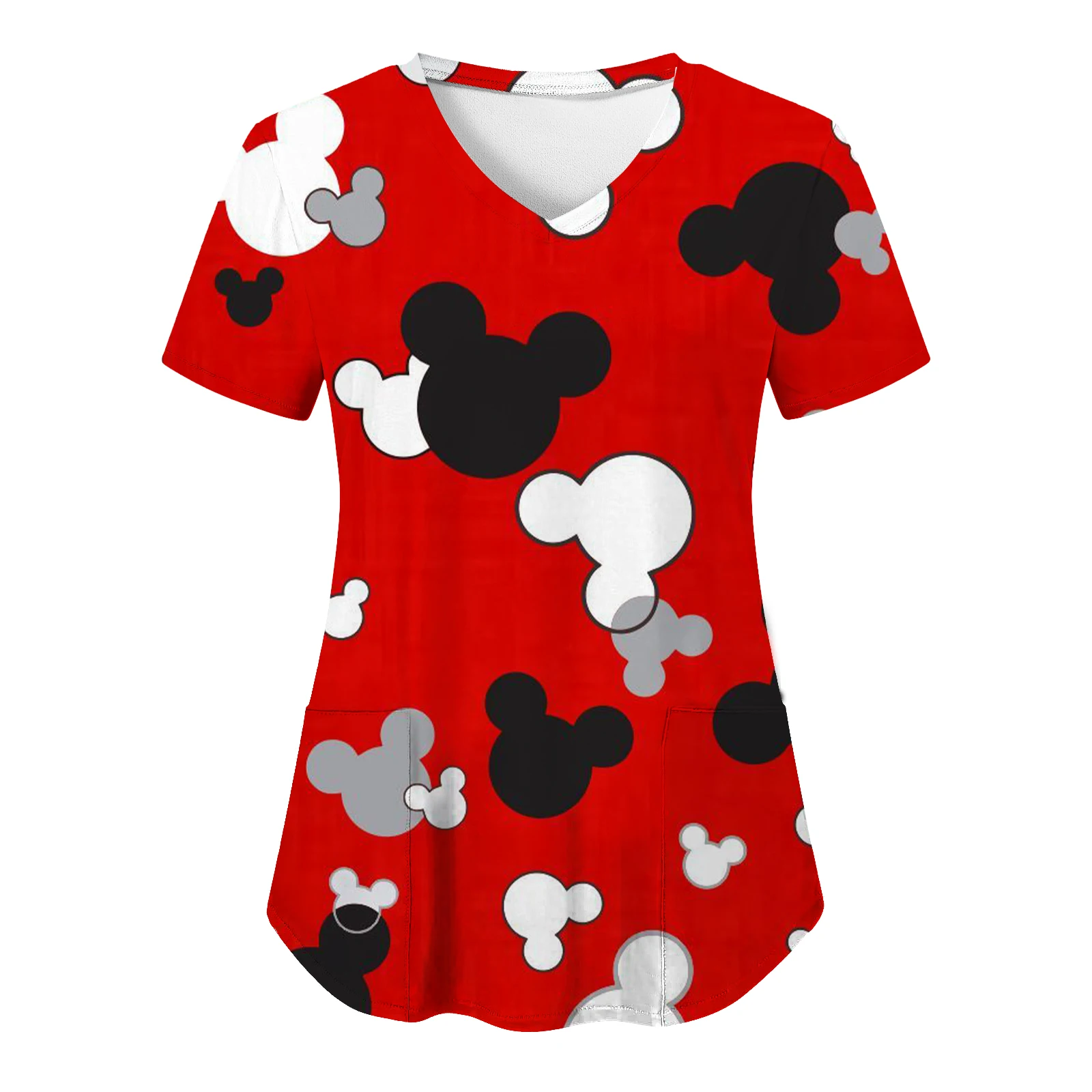 Top Women 2024 Minnie Mouse Tops Disney T Shirt Pocket T-shirts Hospital T-shirt Summer Nurse Uniform Woman Clothes Mickey Tees