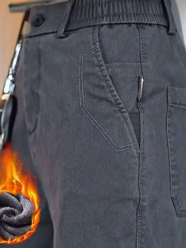 

Мужские повседневные брюки Thiened Fce на подкладке, осенне-зимние, прямые, свободного кроя, рабочие, деловые, повседневные, длинные