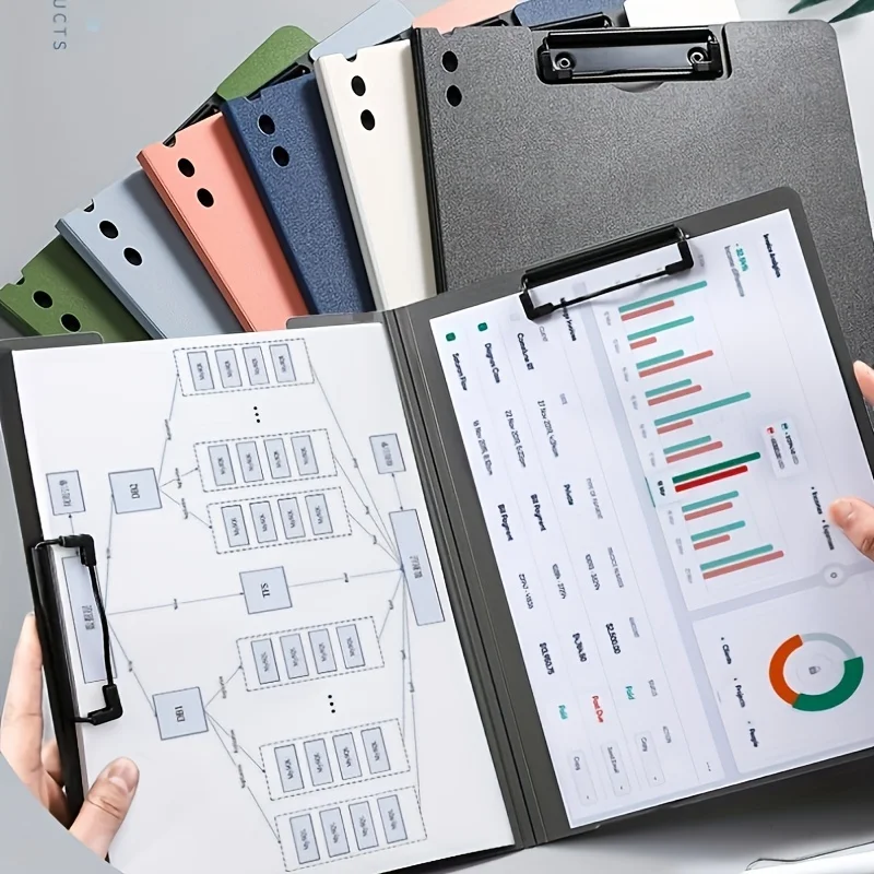 1pcs A4 Profile Clipboard Double Clip Clip Board 100 Sheets Office Documents Organizer Writing Pad Paper Storage A4 File Folders