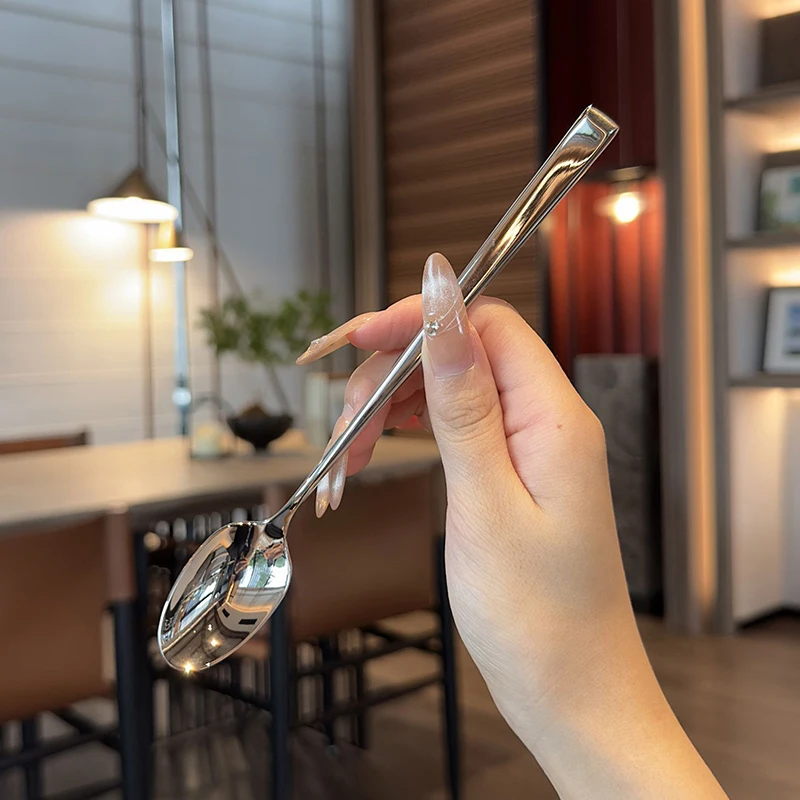 

Stainless Steel Spoon Korean Long Handle Tableware Thicken Stirring Ice Spoon Meal Spoon Household Dinner Spoon