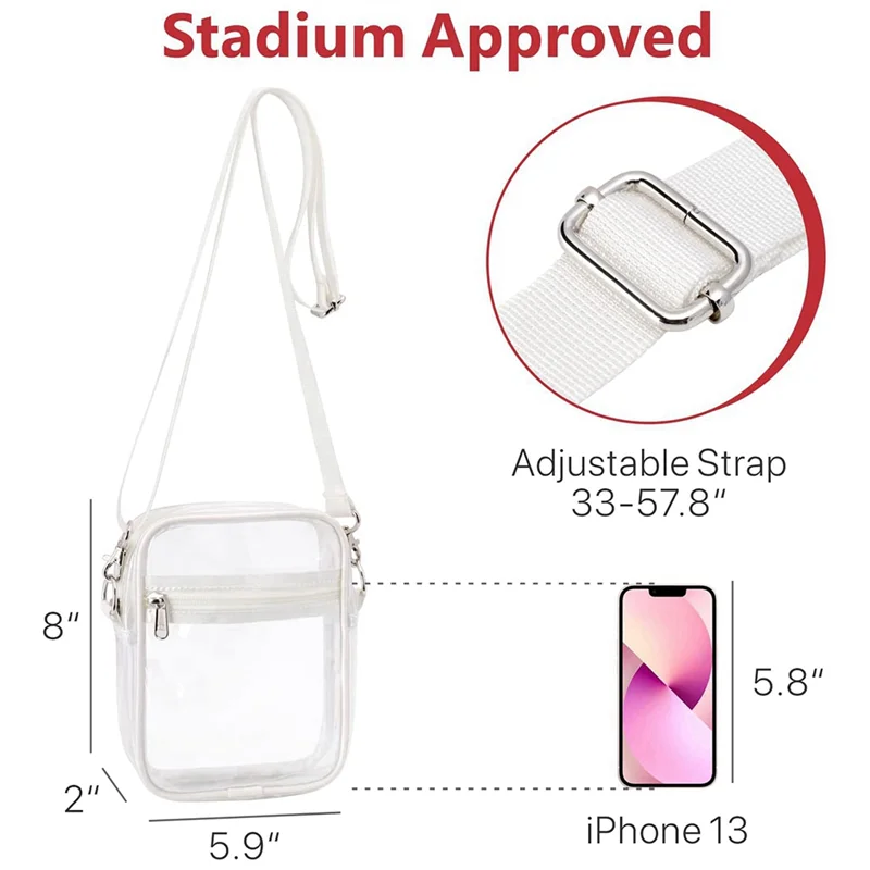 Clear Bag Stadium Approved, Clear Purse with Adjustable Shoulder Strap for Sports Outdoor,White