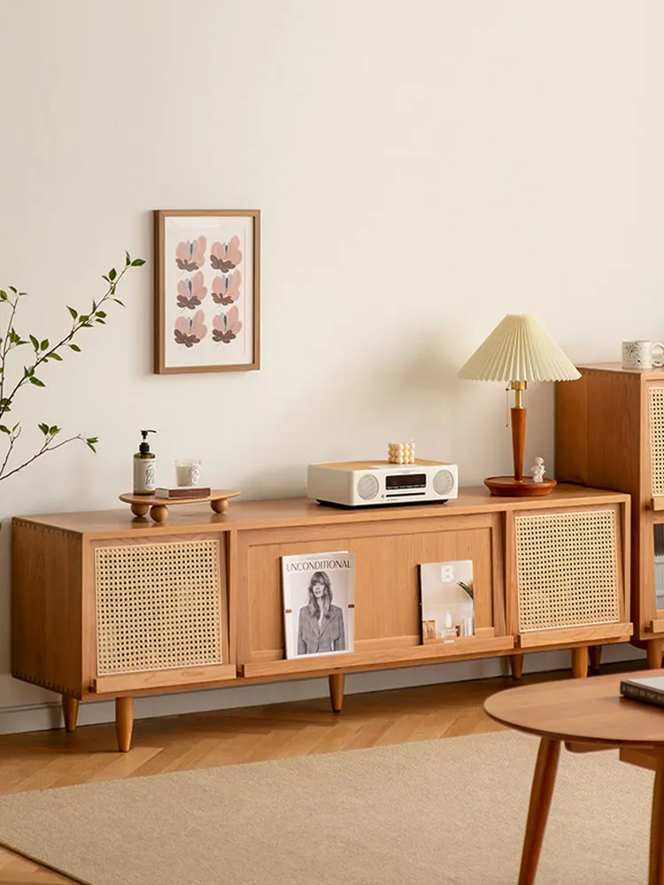 

Japanese solid wood TV cabinet, small household side cabinet, modern and simple living room listening cabinet