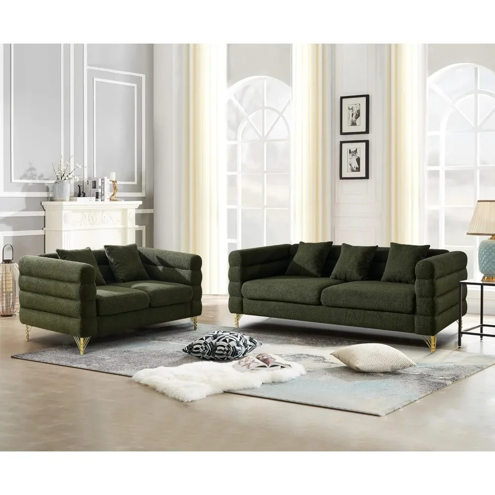 2 Piece Living Sofa Set with 2 Pillows and Deep Seat Design Upholstered, Living Room Furniture