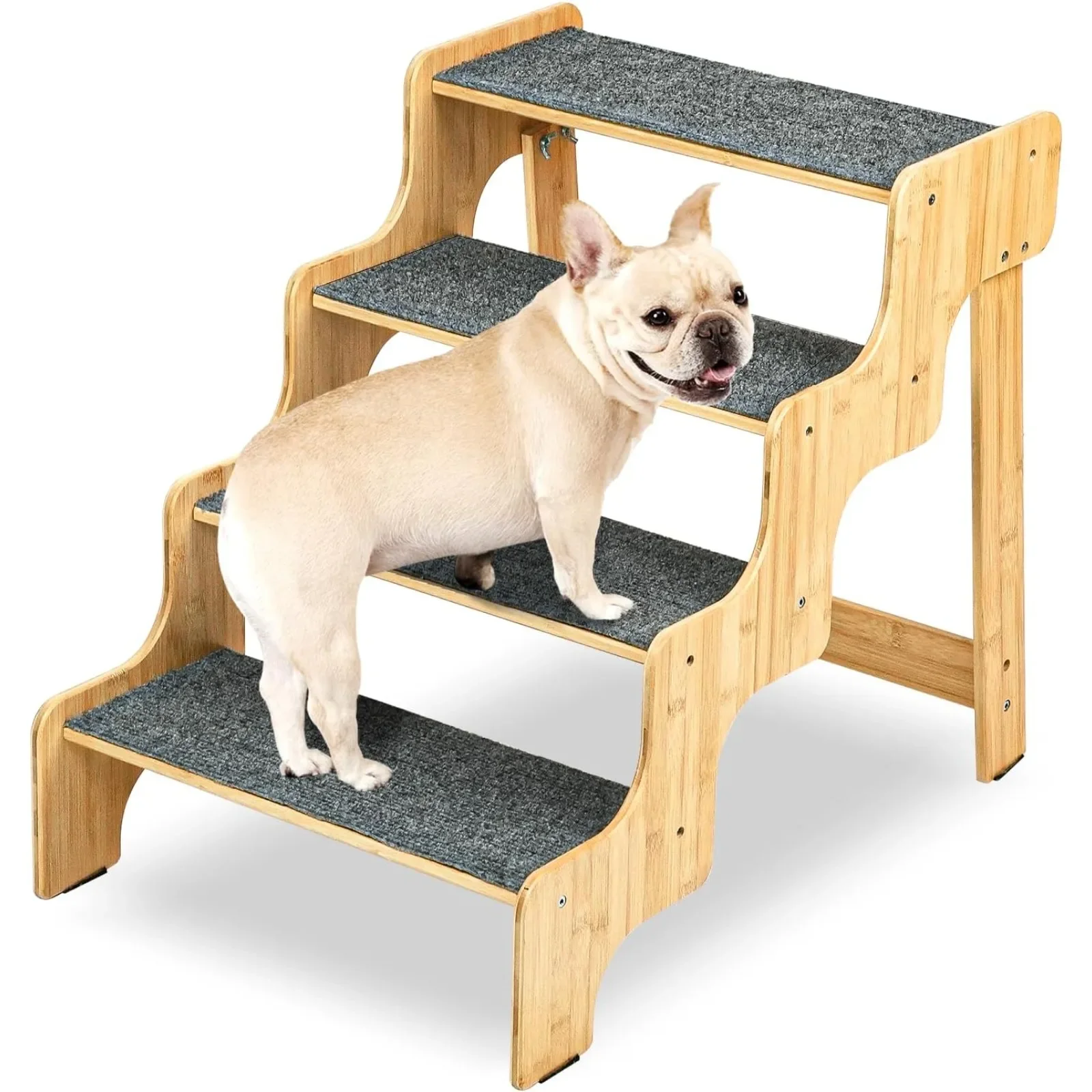 US Dog Stairs for Small Medium Dogs, Bamboo Dog Steps for High Bed/Couch,