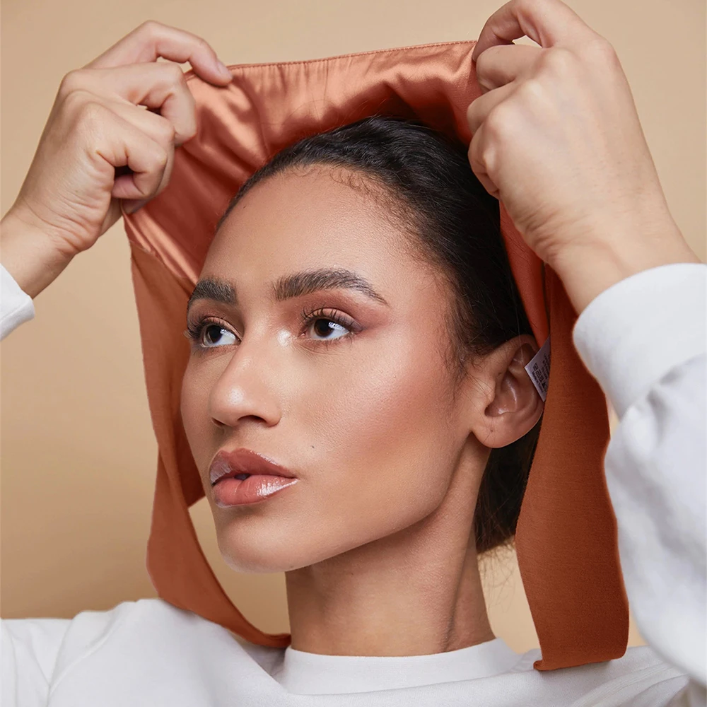 Doppelschichtige Modal-Satin-Hijab-Kappe, Islam-Unterkappe mit Krawatten-Mütze, sofortige Hijabs für Frauen, türkische Schals, muslimisches Turban-Bandana – Detail 5