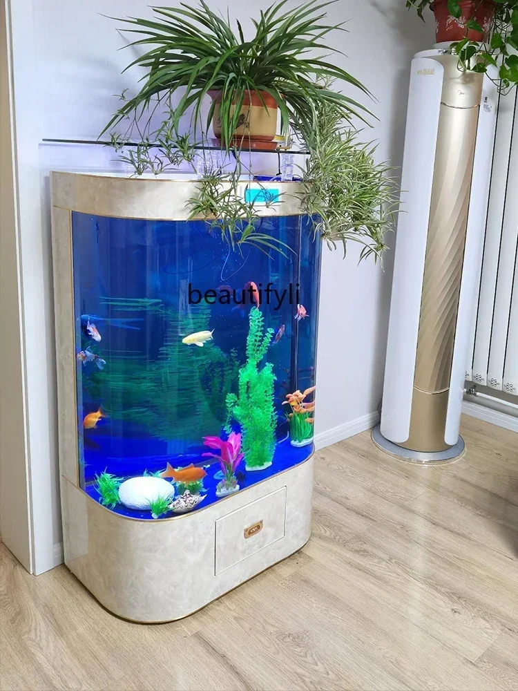 Home Living Room Floor Glass Change Water Ecological Aquarium Lucky Medium and Large Fish Tank