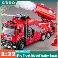 1/32 Fire Truck Model Toy Car Die-cast Metal Light Sound Simulation Water Spray Rescue Vehicle Pull-Back Car Models Christmas