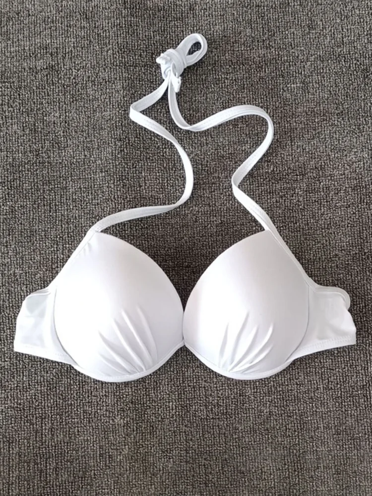 

2024 New White Bikini Swimsuit Women's Single Top Small Chest Gathered Steel Ring Sexy Bikini Swimsuit Nylon Spandex Material