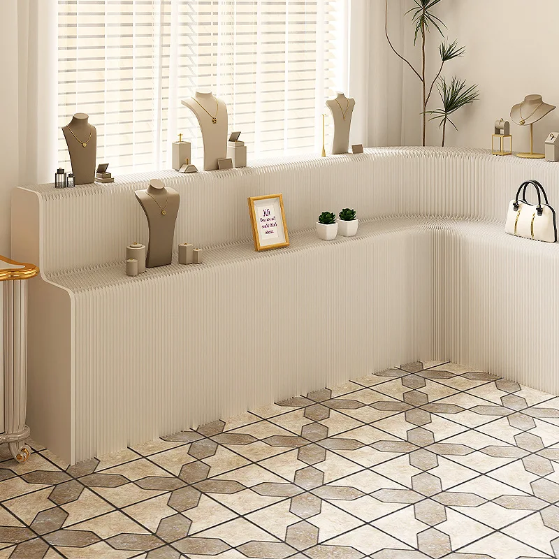 Double-layer mid-island long strip booth stepped display stand rack multi-layer mid-island product floor display rack