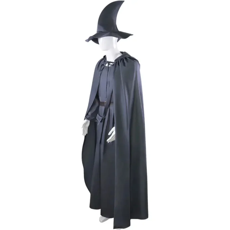 Movie Wizard Sorcerer Witch Cloak Cosplay Costume Unisex Magician Set Middle Earth World Grey Robe Cape Halloween Carnival Suit