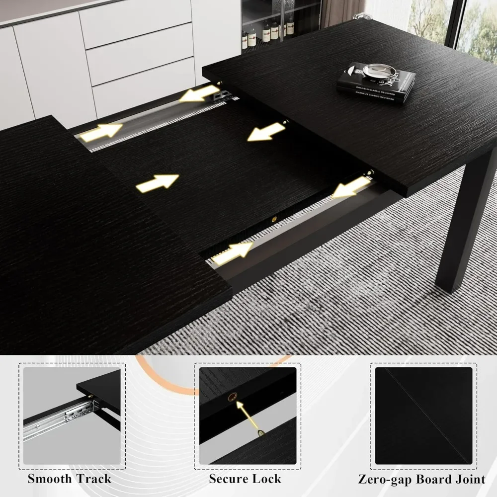 Dining Table Set.5-Piece Dining Table Set for 4-8 People, Extendable Kitchen Table Set with 2 Benches and 2 Square Stools