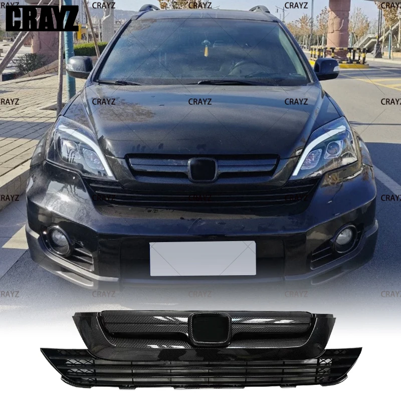 

Fit For Honda CRV CR-V 2007 2008 2009 High Quality Gloss Black Carbon Fiber Look Grill Front Bumper GT Grill
