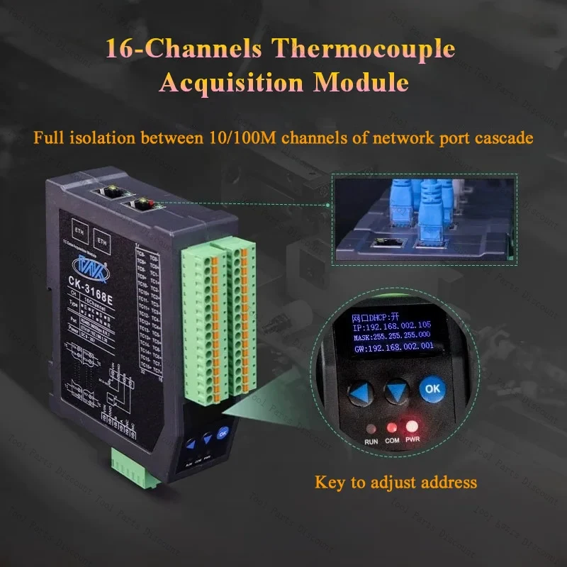 16 Channels K//J/B-Type Thermocouple Input RS485 Ethernet Bus Module Modbustcp Intelligent Data Acquisition Card