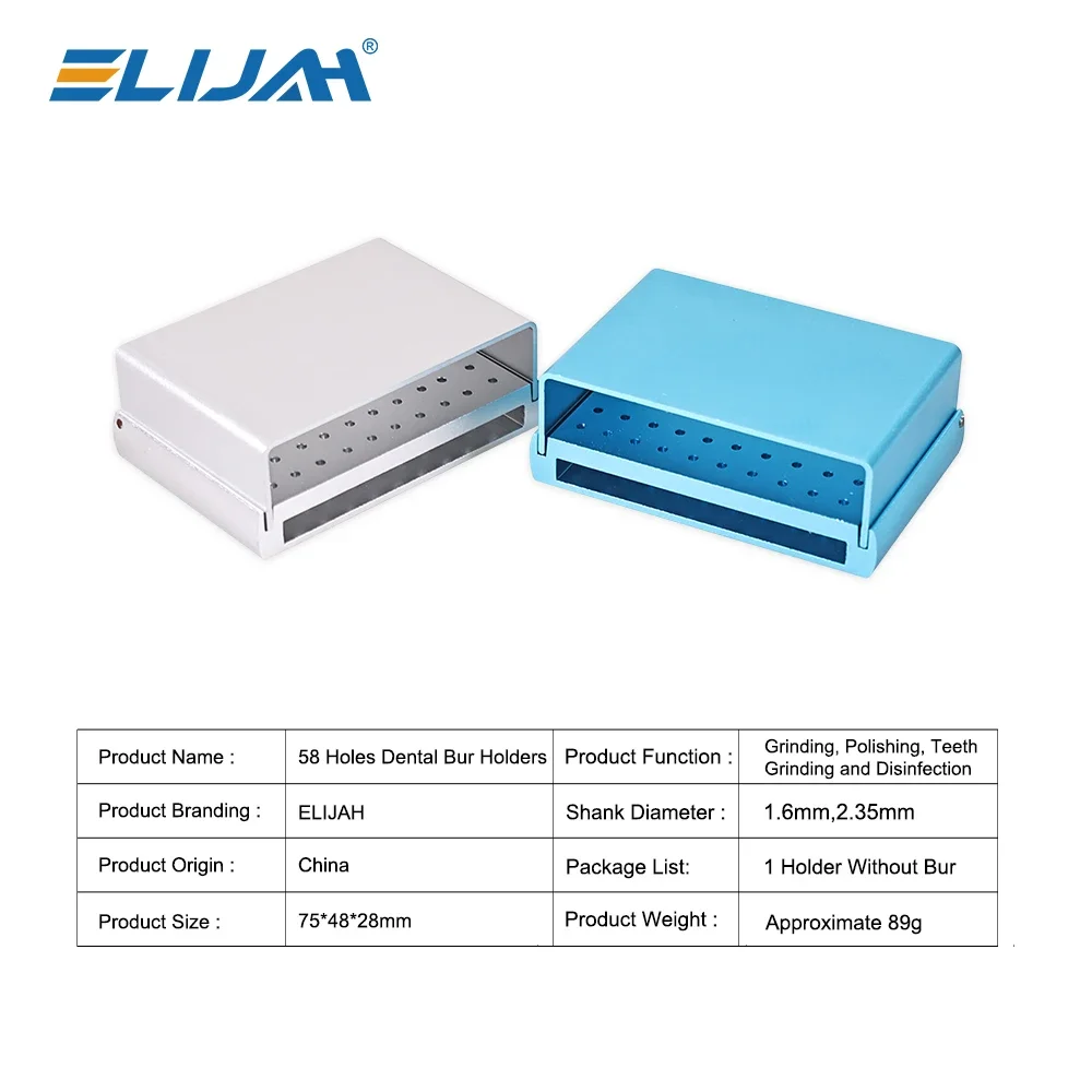 

ELIJAH Dental 58 Holes Sterilization Box Autoclavable Dental High/low Speed Burs Aluminium Alloy Instrument Dentistry Tools
