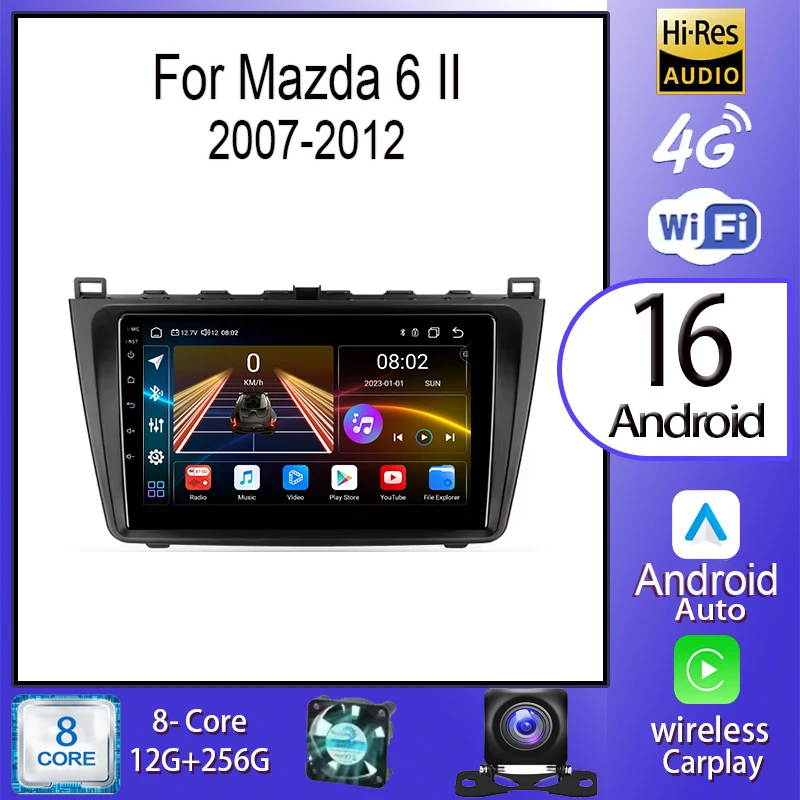 أندرويد 16 Carplay السيارات اللاسلكية لمازدا 6 II GH 2007 - 2012 راديو السيارة الوسائط المتعددة مشغل فيديو الملاحة ستيريو GPS 5G WIFI #1