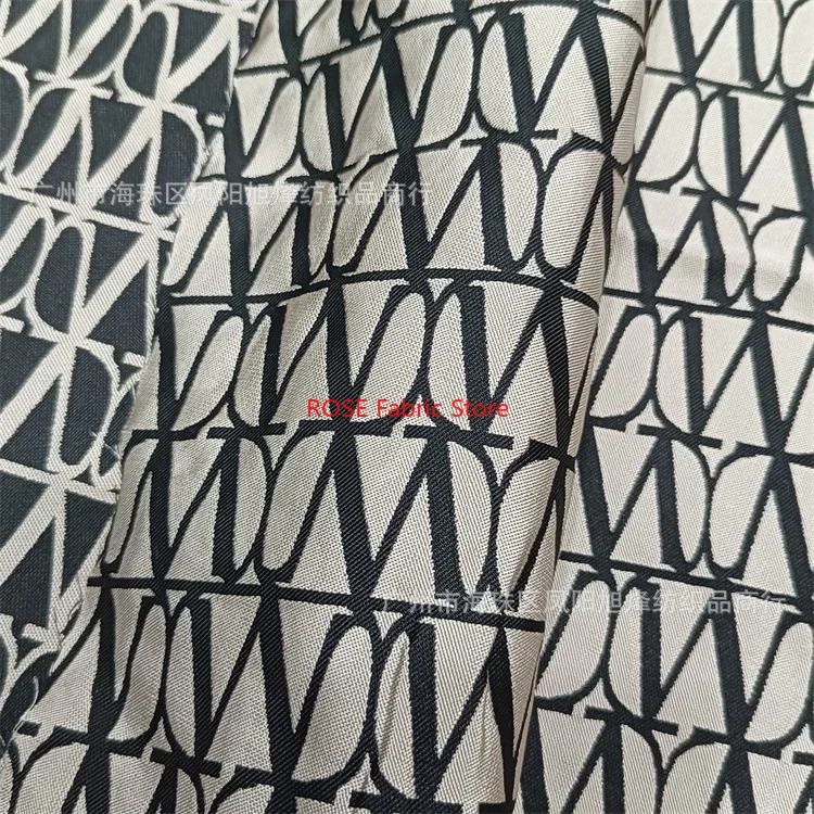 Black and white letter jacquard  fabric for girls dresses, coats, designer fabrics, bags, tablecloths, hats DIY fabric 1 meter