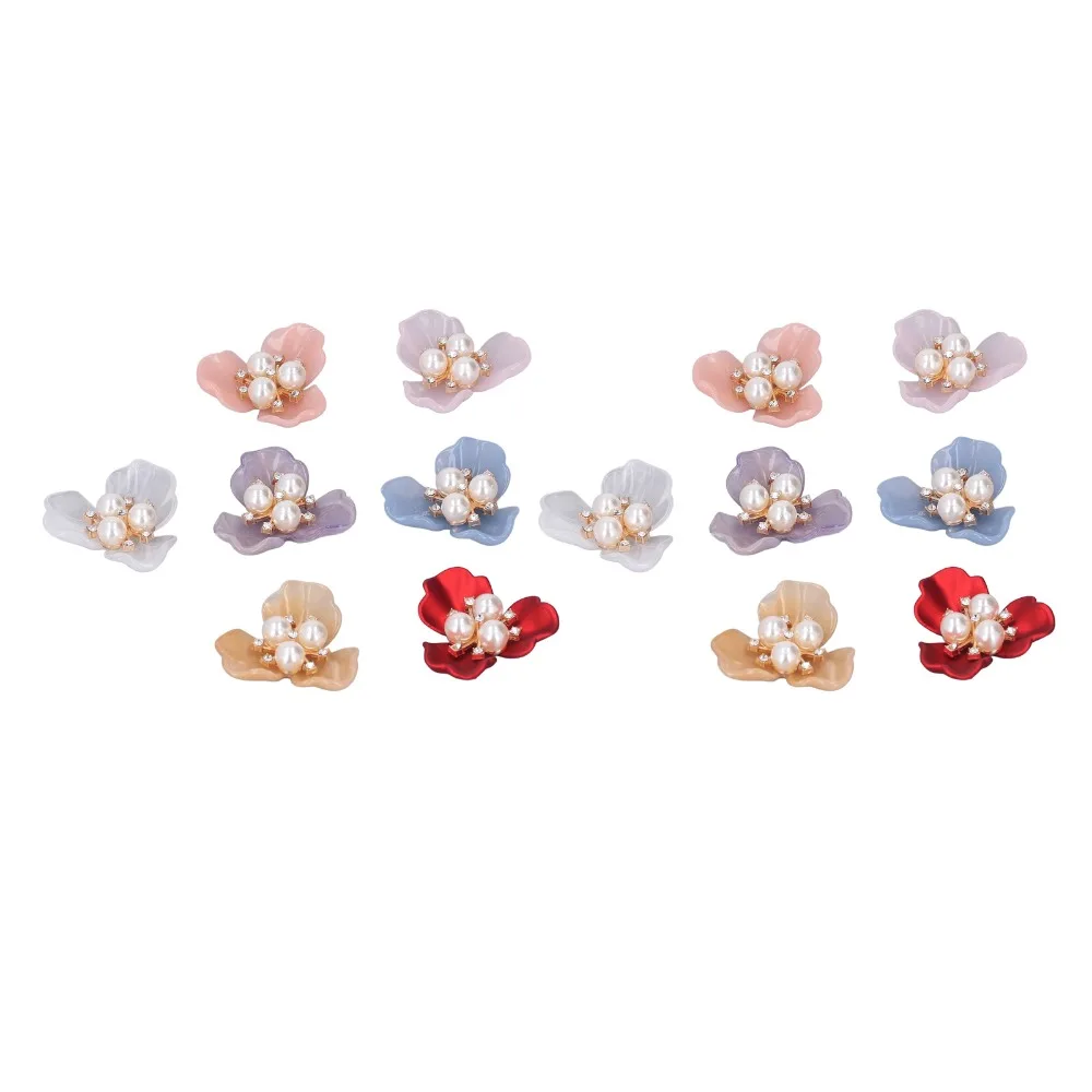 14pcs Flat Back Pearl Rhinestone Buttons Flower Shape Rhinestone Embellished Faux Pearl Buttons Exquisite Craftsmanship