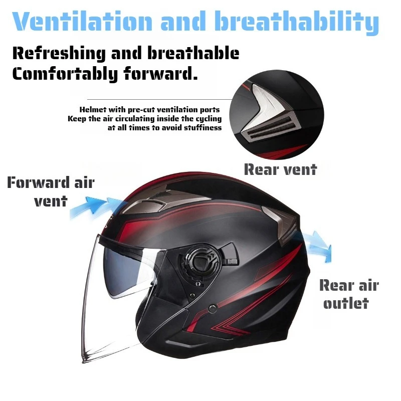 GXT G708 Motorcycle Half-Face Helmet with Dual Visor Anti-fog Lightweight All-season Durable Safety Cap for Men & Women