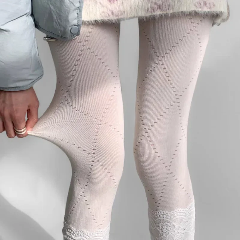 

5 цветов, женские колготки в японском стиле Лолита JK, вязаные чулки с высокой талией, милые эластичные хлопковые жаккардовые леггинсы для девочек на зиму