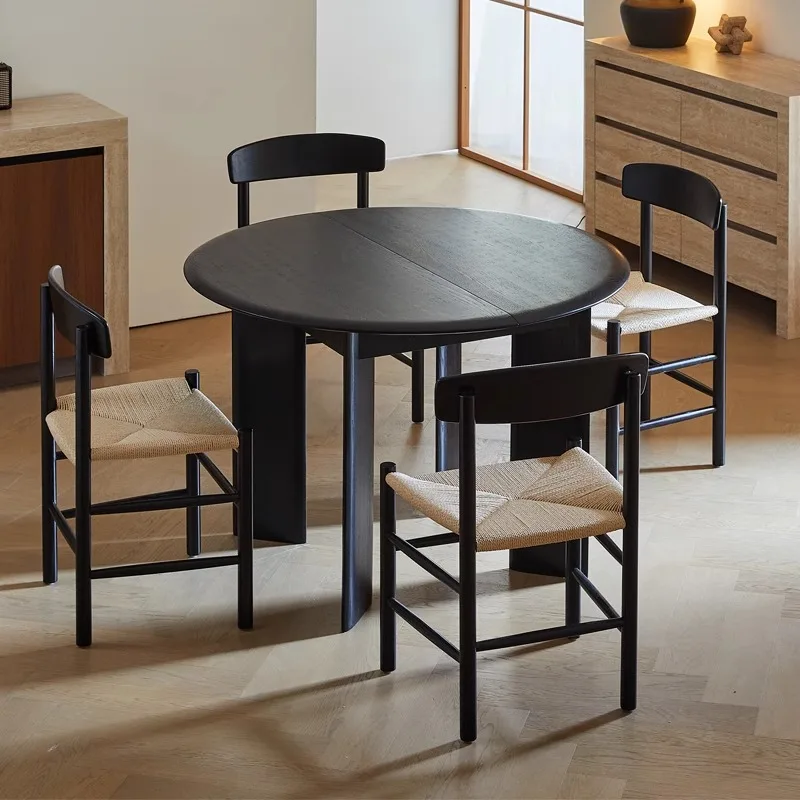 2025 جديد منتصف القرن الحديثة خشب متين الطعام كرسي المنسوجة يدويا حبل القنب مسند الظهر أثاث المكاتب المطبخ المنزلي