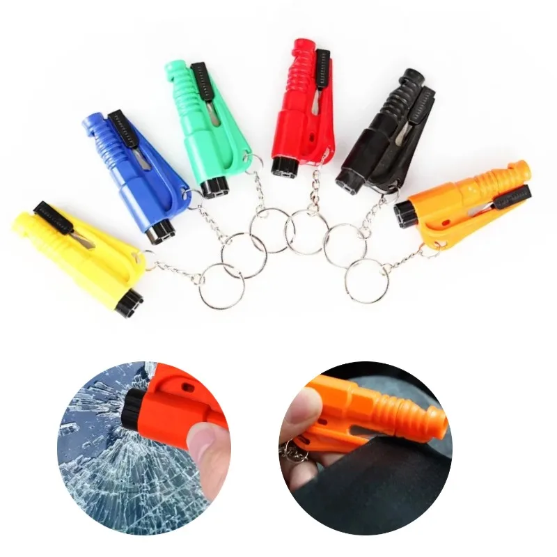 Car Safety Hammer Emergency Rescue Kit Key Chain Knife Life Saving Seat Belt Cutter Window Breaker Glass Emergency Hammer