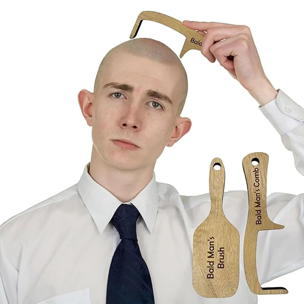 Bald Man Brush Funny Wooden Hairless Toothless Comb Buffer Bold Head Polish Shiner Hair Brush Novelty Fun Gift Adult Baldys