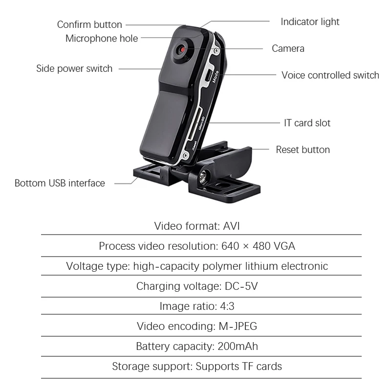 MD80 Sports Digital Video Camera Mini HD Aerial Camera Indoor/Outdoor Monitor Wireless Sports Action Camera