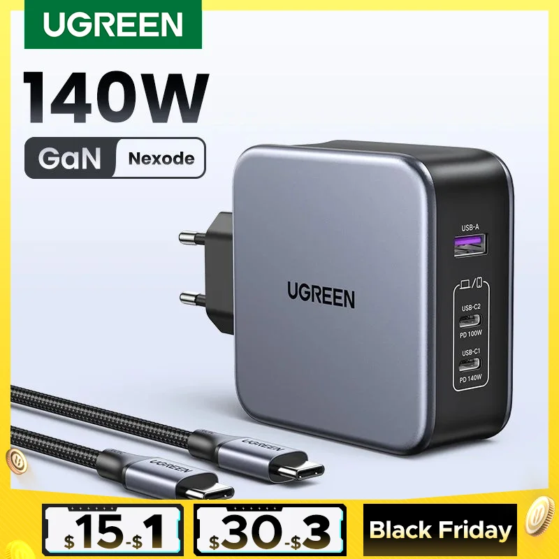 UGREEN 140W GaN Charger USB Type C PD3.1 Fast Charge For Macbook Quick Charge 4.0 3.0 USB Phone Charger For iPhone Xiaomi Tablet